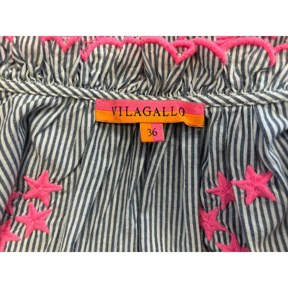 VILAGALLO Aurora embroidered Blouse in stripe pink embroidery Sz S Blue White - Picture 9 of 10